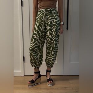 Haute Hippie Green & Cream Printed Linen Blend Pants